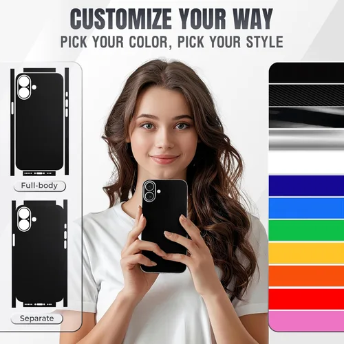 Vista 7 de 2 piezas de Skin Wrap compatibles con iPhone 16 Plus – Película protectora de vinilo delgada para lados y espalda – Ajuste elegante, aspecto premium