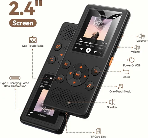 Vista 5 de AGPTEK M5 32GB MP3 Player para personas mayores, pantalla de 2.4" fuente Negro