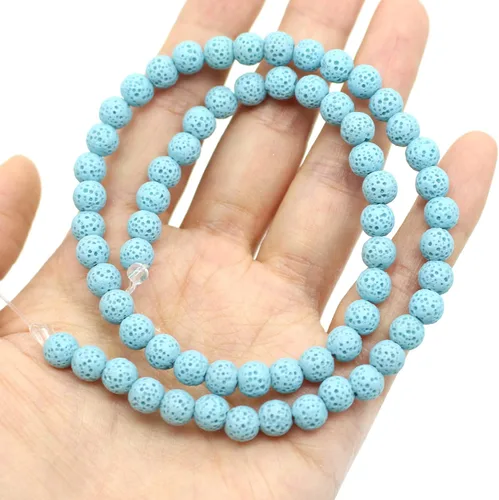Vista 4 de Oameusa Cuentas redondas sueltas de ágata de piedra volcánica de lava azul de 0.236 in para hacer joyas, 1 hebra de 15 pulgadas, 1 hebra por
