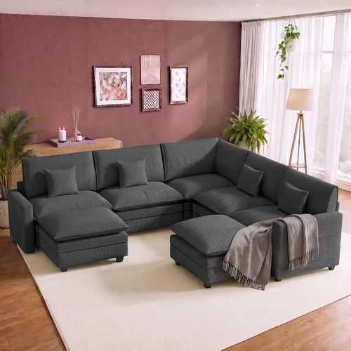 Vista 63 de Cloud Couch Sectional, L Shaped Modular Sofa with Movable Ottoman Negro