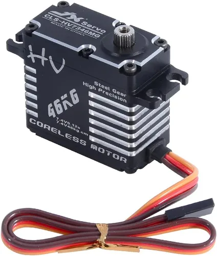 Vista 4 de JX servo CLS-HV7346MG 101.4 lbs Servo motor sin núcleo 7.4V Servo digital de alta precisión engranaje de acero servo completo CNC servo con bocina