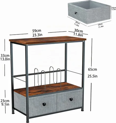 Vista 5 de DALEMHOME Soporte para tocadiscos con almacenamiento de vinilo, mesa de 2 niveles con cajón de tela, capacidad para hasta 110 discos de vinilo, mesa