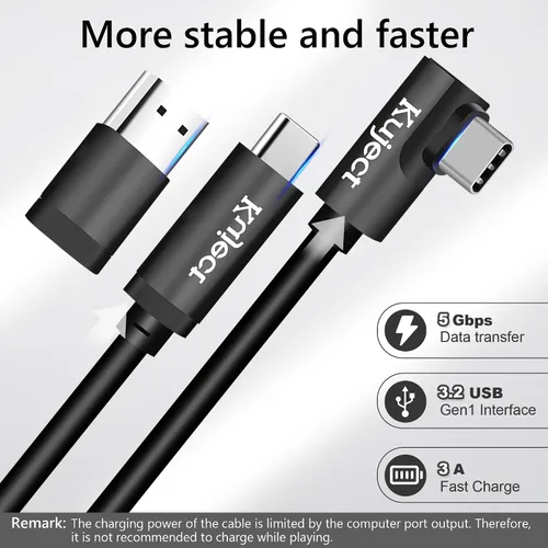 Vista 3 de Kuject Cable de enlace de 16 pies para Quest 3S/3, Quest 2/Pro, Pico 4, accesorios de auriculares de realidad virtual para juegos Rift S/Steam VR