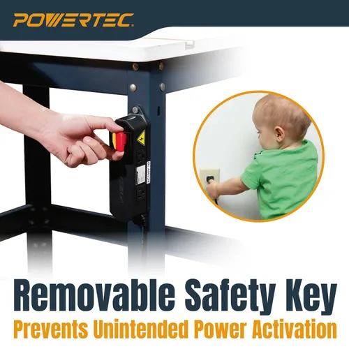 Vista 4 de Powertec Interruptor de seguridad para herramientas eléctricas de doble salida - Interruptor de paleta de 120V 15A con cerradura de llave