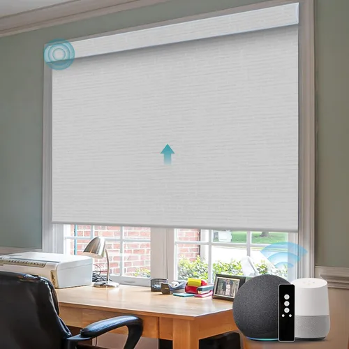 Vista 23 de SmartWings Z-Wave/Zigbee Smart - Persianas enrollables, vinilo beige Persianas motorizadas eléctricas 100% opacas con control remoto, persianas