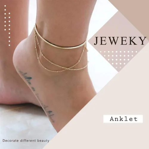 Vista 6 de Jeweky Boho - Tobilleras con lentejuelas en capas para pies y niñas plateado