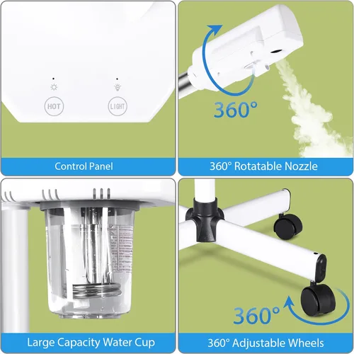Vista 9 de 2 en 1 vapor facial 5X lámpara de aumento - Máquina de spa de ozono caliente, salón de cara de niebla equipo de cuidado de la piel de belleza