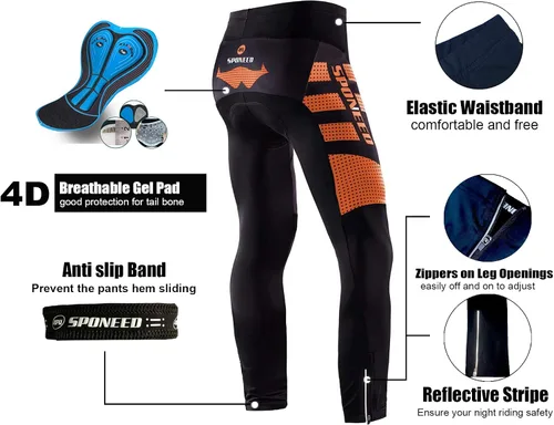 Vista 3 de sponeed - Mallas de ciclismo para hombre, acolchadas, 4D, para ciclismo de carretera