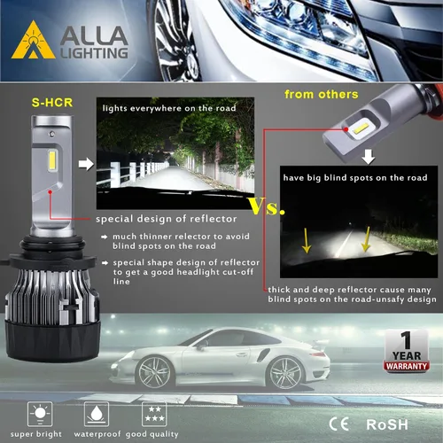 Vista 7 de Alla Lighting S-HCR 9005 9006 - Bombillas LED para faros delanteros, haz alto, bajo, 10000 lúmenes, repuesto HB3 HB4, 6000K 6500K xenón blanco