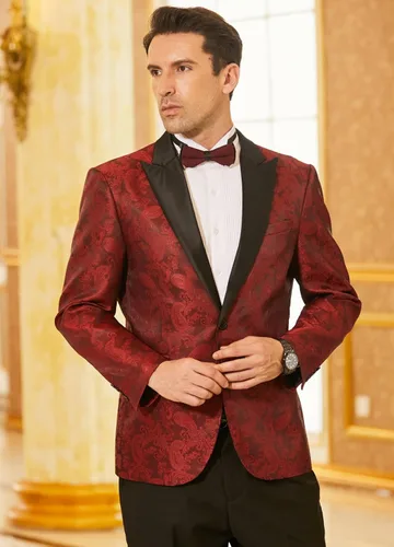 Vista 2 de COOFANDY Chaqueta de esmoquin formal de cachemira floral para hombre, vestido de cena, fiesta, baile de graduación, chaqueta de esmoquin