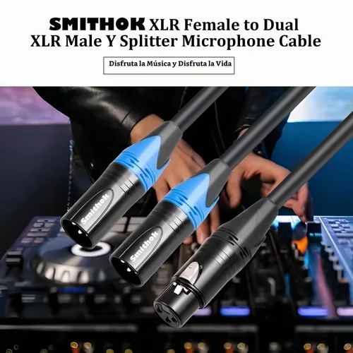 Vista 2 de Smithok Cable divisor XLR, hembra a doble macho Y (divisor XLR 1 hembra a 2 macho), adaptador de audio de cable divisor de micrófono equilibrado