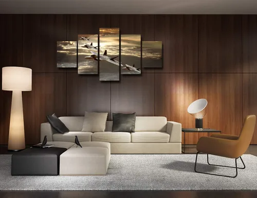 Vista 5 de Imágenes de aviones militares estadounidenses F-22 Raptor, pinturas artísticas de pared para sala de estar, 5 piezas, arte de lienzo estirado