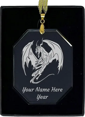 Vista 7 de LaserGram Adorno de Navidad de cristal personalizado, dragón, idea de regalo grabada con láser (forma de diamante)