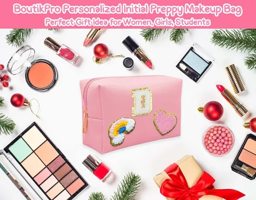 Vista 6 de Bolsa de Maquillaje Preppy, Estuche de Lápices de Cuero PU Premium Impermeable Bolsa de Cosméticos con Sonrisa Corazón Arcoíris Bonita Bolsa