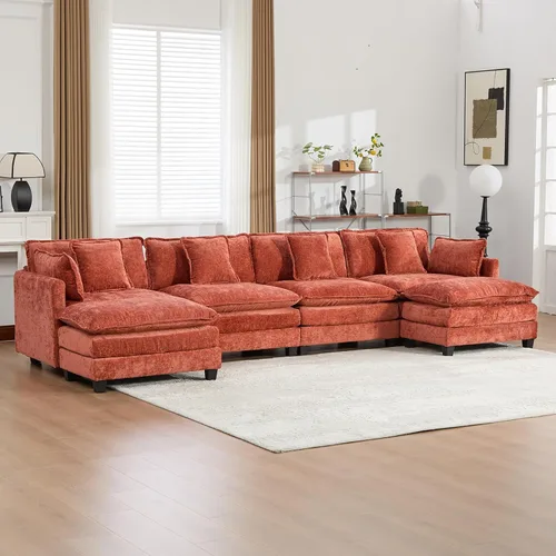 Vista 274 de Sofá seccional modular verde de 111.5", sofás seccionales grandes de 3 plazas para sala de estar, sofá nube oversized de tela chenille con otomana