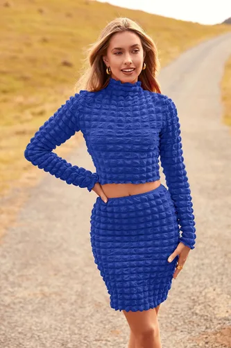 Vista 7 de PRETTYGARDEN Conjunto de 2 piezas de otoño para mujer 2023 con cuello alto falso y minifalda entallada