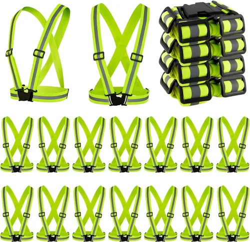 Vista 17 de Hercicy 20 chalecos reflectantes de alta visibilidad, correas ajustables para equipo de correr, reflector ligero para construcción (negro)
