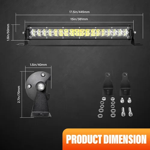 Vista 2 de SKYWORLD Barra de luz de trabajo LED de doble fila de 15 pulgadas, 108 W, 10800LM, haz de punto antiniebla, 6000 K, lámpara de conducción