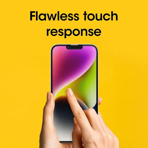 Vista 6 de OtterBox Protector de pantalla de vidrio de confianza para iPhone 14 Plus y iPhone 13 Pro Max, respuesta táctil impecable, resistente a las huellas