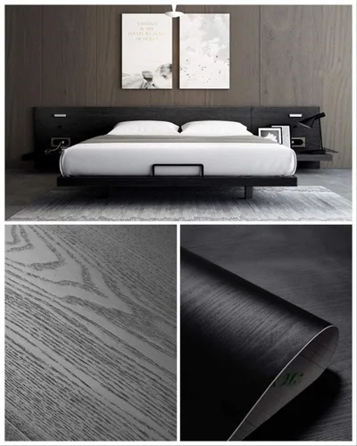 Vista 7 de Abyssaly Papel tapiz de madera para despegar y pegar, 17.71 pulgadas x 18 pies, papel de madera negra para despegar y pegar, 11.8 x 78.7 pulgadas