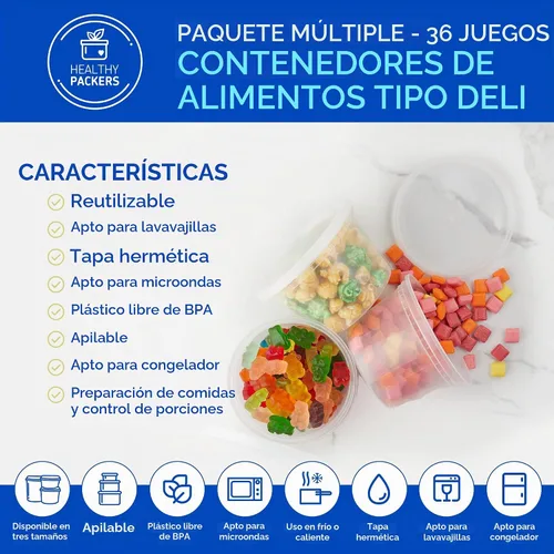Vista 2 de Healthy Packers Contenedores de almacenamiento de alimentos con tapas herméticas, tarros de plástico transparente para almacenamiento de alimentos