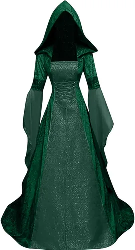Vista 14 de BITSEACOCO Disfraz de bruja de lujo para mujer, vestido de vampiro con capucha gótico renacentista bordado vintage, vestido de cosplay Rojo vino