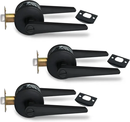 Vista 14 de MD8820-DB-BK-1P - Manija de puerta de privacidad sólida para dormitorio y baño, acabado negro mate