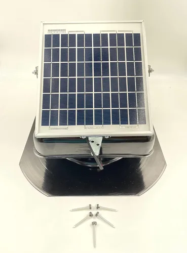 Vista 2 de Solar Mega RoofBlaster 2.0 con ventilación negra (montaje en panel solar ajustable) Ventilación solar del ático Ventilación solar de techo