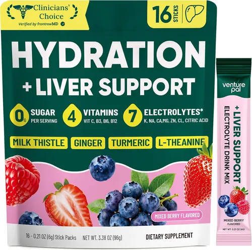Vista 11 de Paquetes de hidratación Venture Pal + apoyo al hígado - Polvo de electrolitos líquidos diarios IV con 7 electrolitos y 5 vitaminas, cardo mariano +
