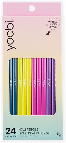 Vista 4 de Yoobi Lápices No. 2, preafilados en colores brillantes, rosa, morado, azul y amarillo, suministros escolares divertidos para niños, adolescentes