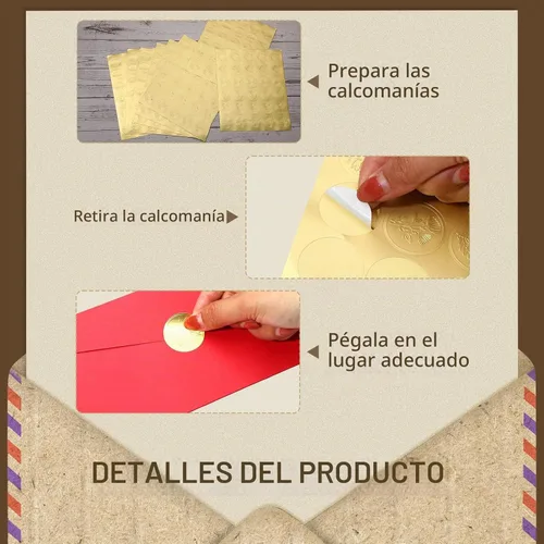 Vista 3 de Gersoniel 540 calcomanías de sellos de cera dorada para boda, sobre en relieve, lámina dorada, calcomanías de cera autoadhesivas para tarjetas