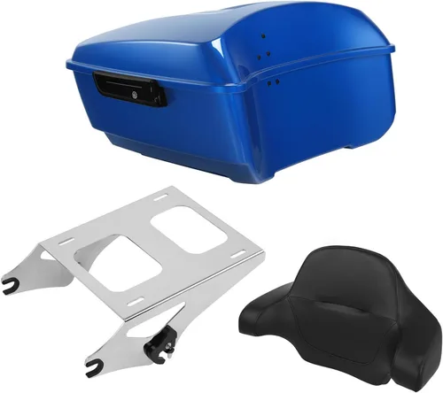 Vista 13 de TCT-MOTORPARTS Atlas Silver Metálico Maletero de Viaje Modificado con Respaldo y Montaje en Rack Adecuado para Harley Touring 14-25 Street Glide
