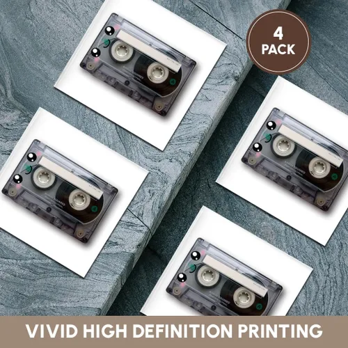 Vista 6 de 3dRose Cute Happy Cassette Tape - Retro Music 80s Eighties 90s - Kawaii Smiling face - Smiling Sweet Cartoo Set of 4 Ceramic Tile Coasters