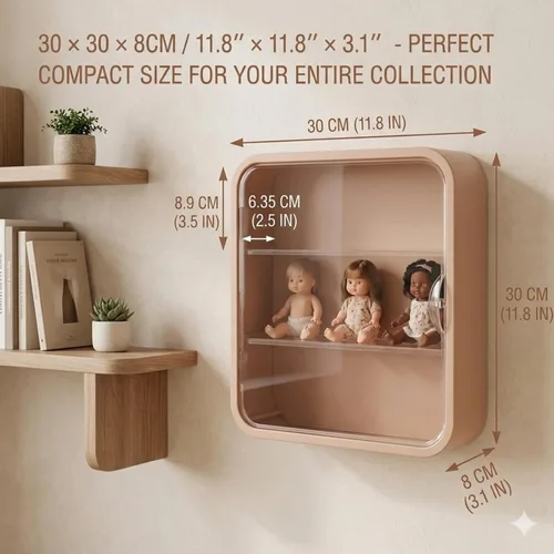 Vista 2 de Vitrina en miniatura para figuras coleccionables, caja transparente con estantes, organizador de plástico montado en la pared o en el escritorio