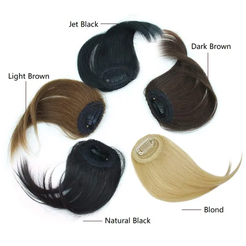 Vista 6 de Flequillo lateral con clip en cabello humano real natural con clip en flequillo lateral, extensiones de cabello lacio con flecos (rubio/613#)