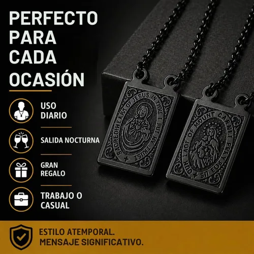 Vista 6 de Steeltime - Escapulario de San Benito (18 quilates) chapado en oro de 18 quilates Negro
