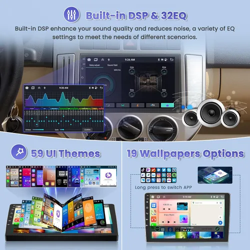Vista 6 de Hikity 8-Core 4+64G 7'' Android 15 Estéreo de coche doble DIN Radio de pantalla táctil, Carplay inalámbrico Android Auto Mirror Link, GPS 32EQ