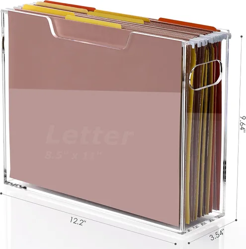 Vista 2 de DINGHUO Caja organizadora de archivos de acrílico tamaño carta, organizador de archivos colgantes, caja de carpetas de archivos portátil