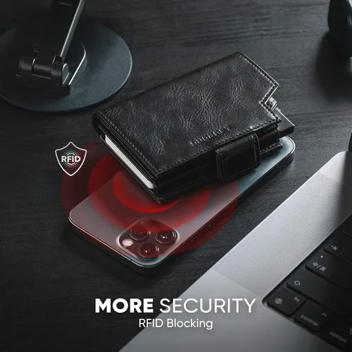 Vista 4 de DUGRAFT Cartera con bolsillo para monedas, cierre magnético, bloqueo RFID, tarjetas emergentes con ventana de identificación y organizadores