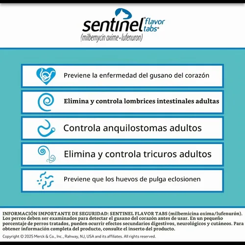 Vista 7 de Pastillas con sabor Sentinel para perros, 23-45 kg, 6 tabletas masticables, suministro de 6 meses, Caja blanca