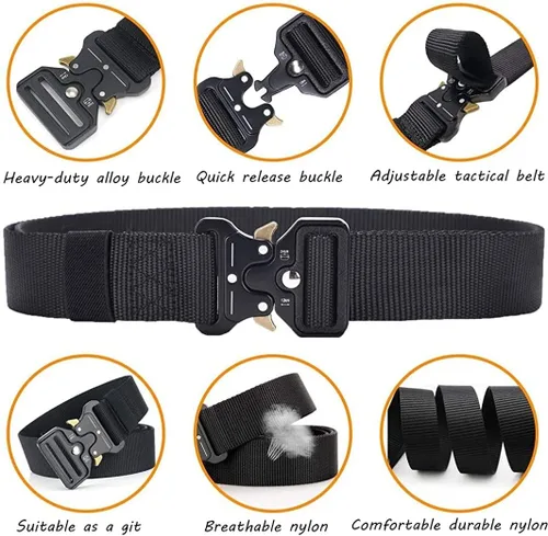 Vista 3 de Cinturón táctico, estilo militar, correa de malla de malla resistente de liberación rápida, cinturón de hebilla de metal para hombres y mujeres