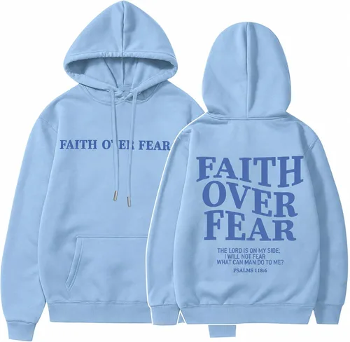 Vista 6 de BANGELY Sudadera Fe Sobre el Miedo para Mujeres, Sudadera Cristiana con Gráfico, Dichos Religiosos Cristianos, Jersey de Biblia, Tops de Pullover