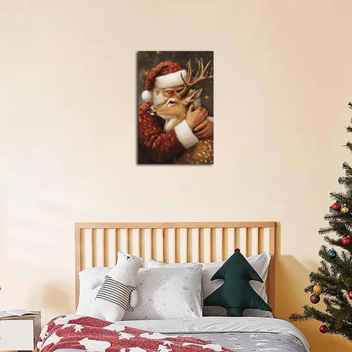 Vista 2 de NTEUMM Póster de lienzo con diseño de reno y abrazo de Papá Noel, arte de pared de Papá Noel, fotos de Navidad, regalo de Navidad, decoración
