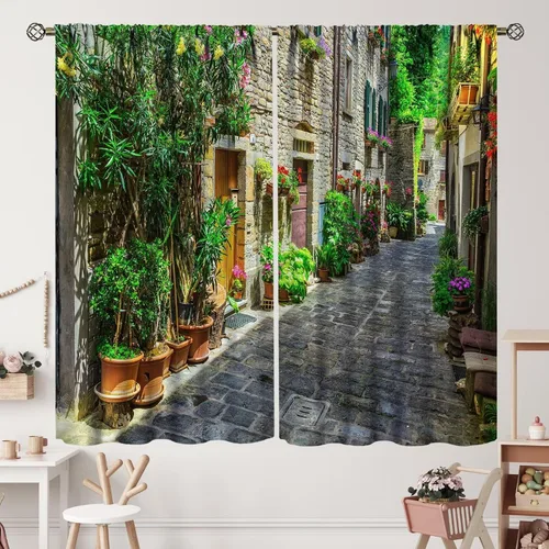 Vista 26 de Cortinas italianas, patio antiguo, sillas de café de Italia, casas históricas en la calle, sala de estar, dormitorio, cortinas opacas con bolsillo