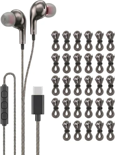 Vista 10 de Chrome - Paquete de 50 auriculares USB C con cable para iPhone 17 16 15 Pro Max, auriculares USBC con micrófono y control de volumen, auriculares