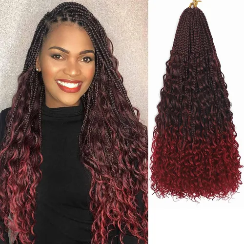 Vista 35 de Flagship 9 Paquetes Goddess Box Braids Cabello de Ganchillo para Mujeres Negras - 10 Pulgadas Pre-enrollado con Puntas Rizadas, Estilo Bohemio 1b