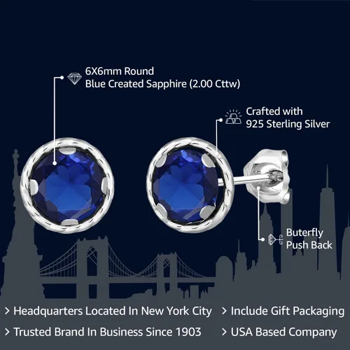 Vista 2 de Gem Stone King Aretes redondos de plata de ley 925 con piedra natal de 0.236 in para mujer