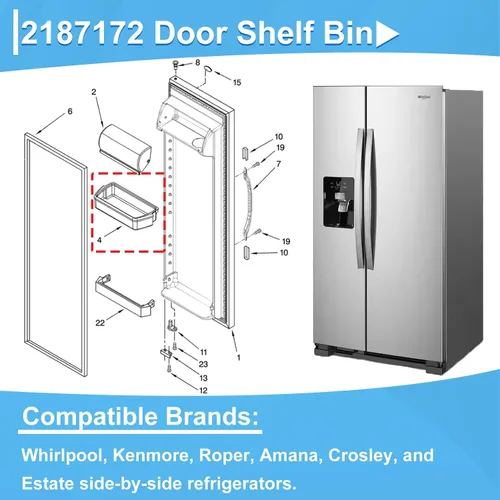 Vista 4 de 2187172 Estante para puerta de refrigerador compatible con estantes de repuesto Frigidaire Whirlpool Amana Estate AP6006028, 2187194, AP3853103