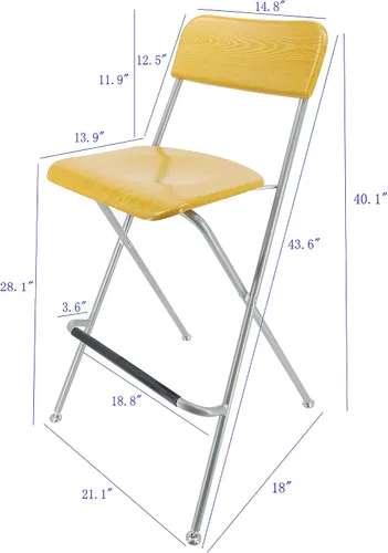 Vista 2 de FixtureDisplays® Silla alta plegable Taburete de bar Silla plegable de metal de madera Dos paquetes 11036-NF