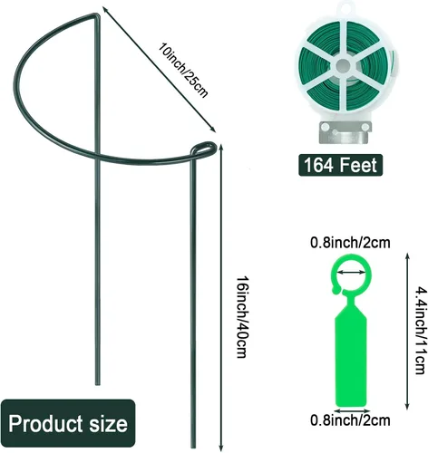 Vista 5 de Paquete de 12 estacas de soporte para plantas, jaulas y soportes de peonías de metal, jaula de peonía, anillo de soporte para plantas, soporte